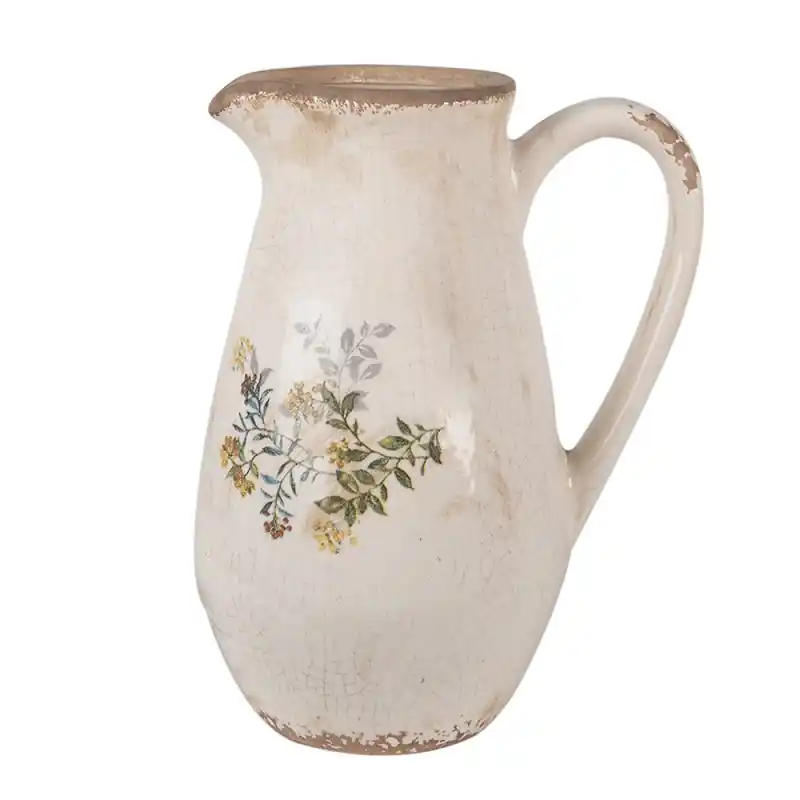 Uitverkoop Clayre & Eef Decoratie Kan 17x13x22 cm Beige Geel Keramiek Bloemen