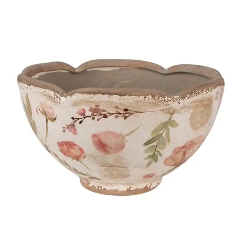 Op = Op Clayre & Eef Bloempot Ø 21x12 cm Beige Roze Keramiek Bloemen