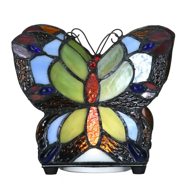 Betaalbaar Lumilamp Tiffany Tafellamp Vlinder 15x8x13 cm LED Blauw Glas