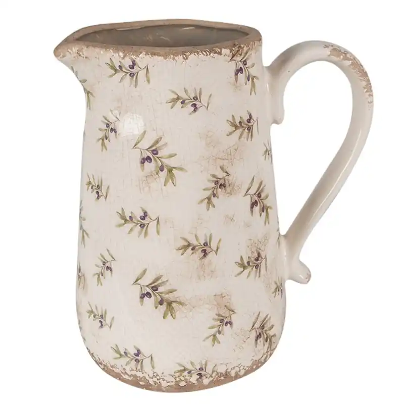 Koop Online Clayre & Eef Decoratie Kan 21x15x23 cm Beige Blauw Keramiek Olijven