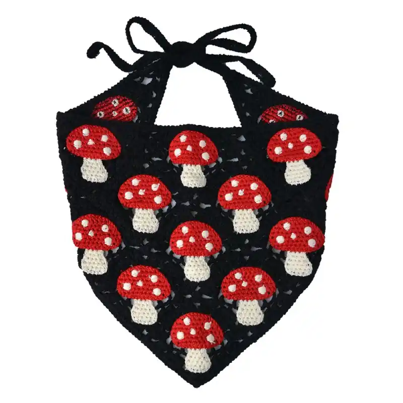 Weekendaanbieding Clayre & Eef Bandana Kind 80 cm Zwart Rood Katoen Paddenstoelen