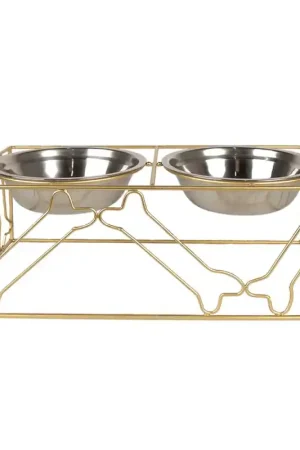 Bestel Nu Clayre & Eef Voerbak hond 2x500 ml Goudkleurig Metaal Kluiven
