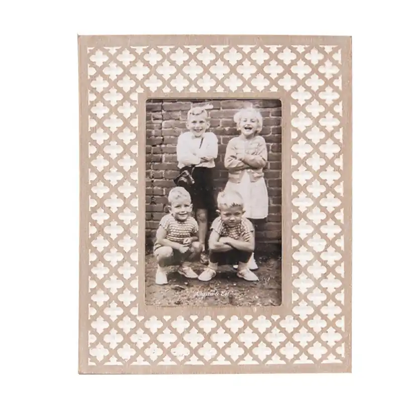 Clayre & Eef Fotolijst 10x15 cm Wit Bruin Hout Betrouwbaar