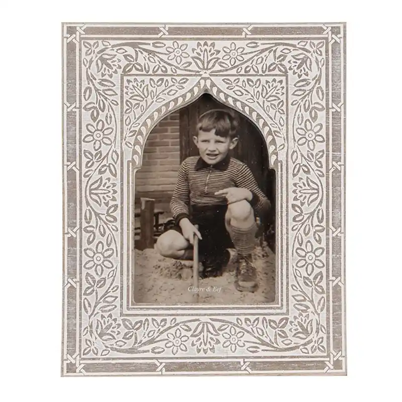 Gereduceerde Prijs Clayre & Eef Fotolijst 10x15 cm Wit Bruin Hout
