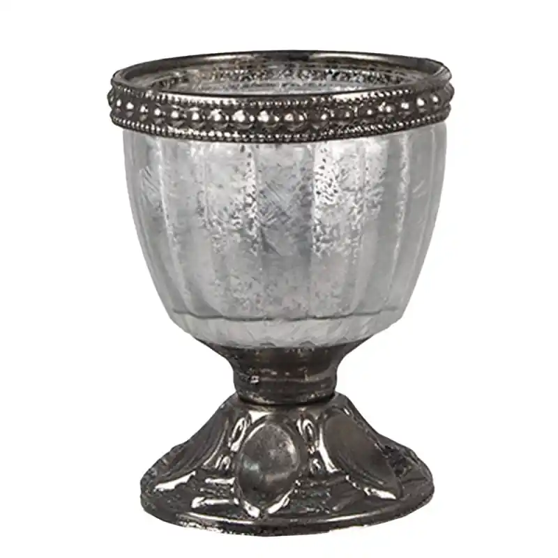 Betaalbaar Clayre & Eef Theelichthouder Ø 6x8 cm Zilverkleurig Glas