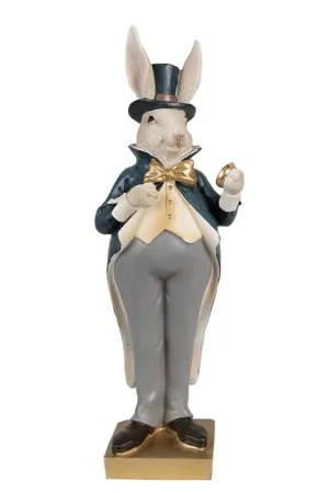 Dagaanbieding Clayre & Eef Beeld Konijn 30 cm Beige Blauw Polyresin