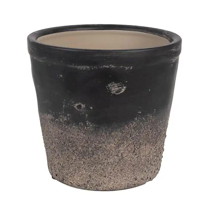 Clayre & Eef Bloempot Binnen Ø 15x14 cm Zwart Bruin Keramiek Nieuw