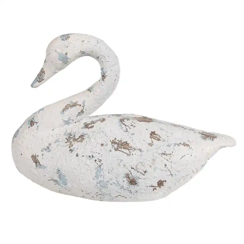 Clayre & Eef Decoratie Beeld Zwaan 32x14x22 cm Wit Bruin Polyresin Betaalbaar