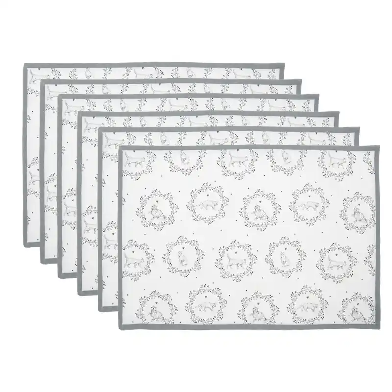 Direct Beschikbaar Clayre & Eef Placemats Set van 6 48x33 cm Wit Grijs Katoen Kat