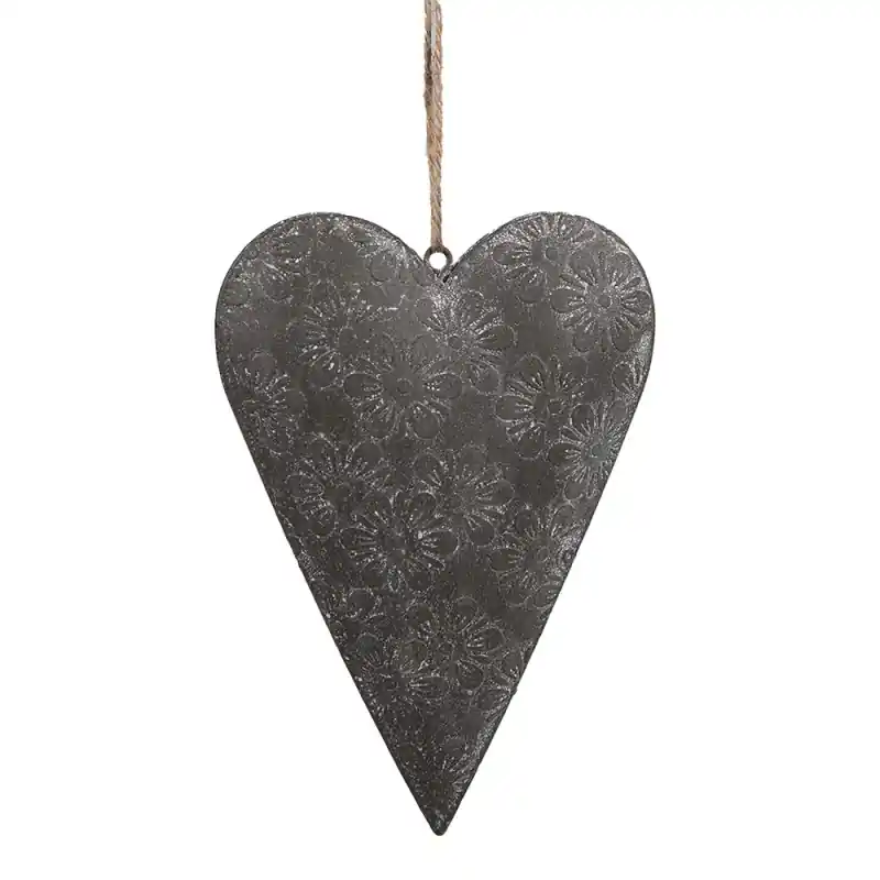 Clayre & Eef Decoratie Hanger Hart 10 cm Grijs Metaal Snelle Levering