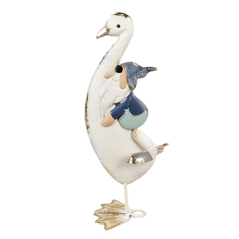Flitsaanbieding Clayre & Eef Decoratie Beeld Gans 36 cm Wit Blauw Metaal