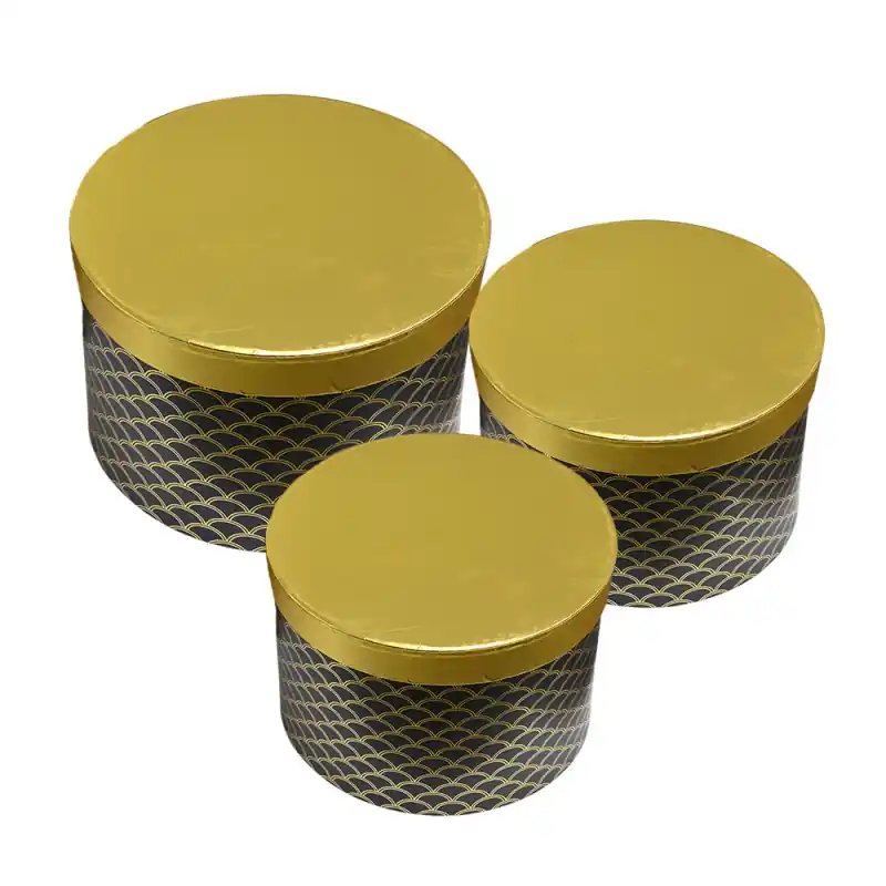 Laatste Versie Clayre & Eef Opbergdoos Set van 3 Ø 25x17 / Ø 23x16 / Ø 21x14 cm Goudkleurig Zwart Karton