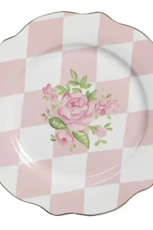 Actieprijs Clayre & Eef Ontbijtbord Ø 20 cm Roze Wit Porselein Rozen