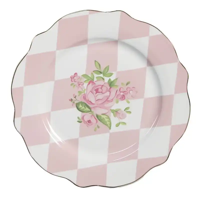 Actieprijs Clayre & Eef Ontbijtbord Ø 20 cm Roze Wit Porselein Rozen