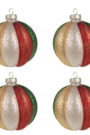 Clayre & Eef Kerstbal Set van 4 Ø 8x8 cm Rood Groen Glas Gecertificeerd
