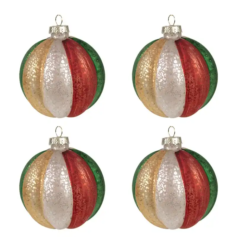 Clayre & Eef Kerstbal Set van 4 Ø 8x8 cm Rood Groen Glas Gecertificeerd