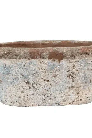Actieprijs Clayre & Eef Bloempot 19x11x10 cm Beige Blauw Terracotta