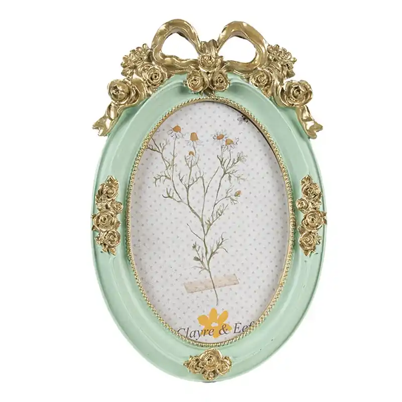 Clayre & Eef Fotolijst 10x15 cm Groen Goudkleurig Polyresin Voordeelprijs