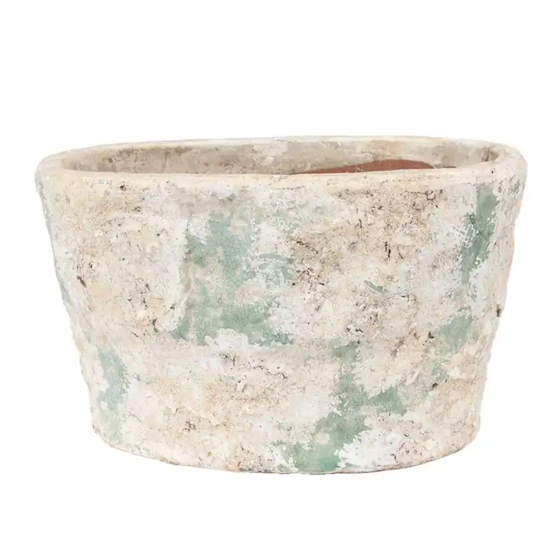 Clayre & Eef Bloempot 25x16x15 cm Beige Groen Terracotta Gratis Retour