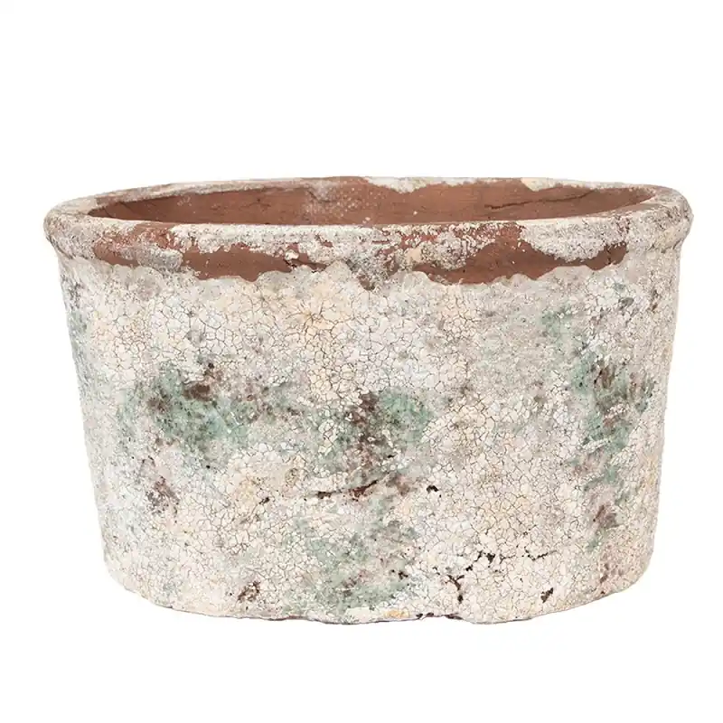 Clayre & Eef Bloempot 21x13x12 cm Beige Groen Terracotta Nieuw