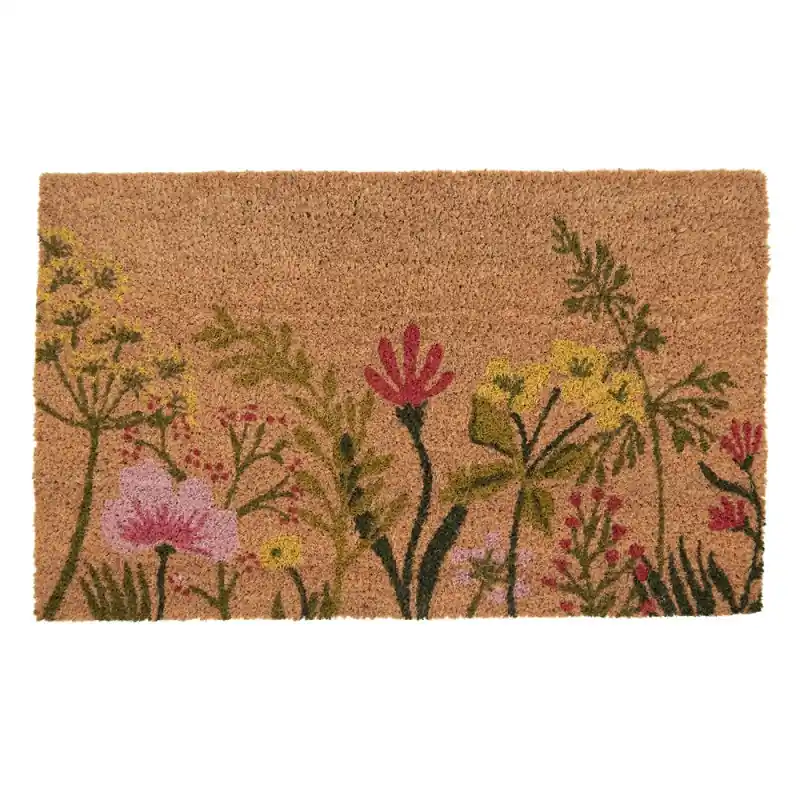 Clayre & Eef Deurmat 75x45 cm Bruin Kokos Bloemen Voordeelprijs