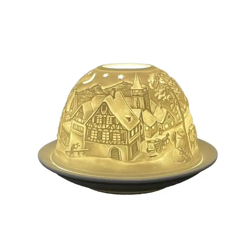 Clayre & Eef Waxinelichthouder Ø 12x8 cm Wit Porselein Winter Tijdelijk Beschikbaar