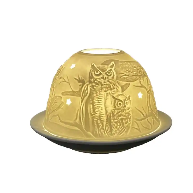 Clayre & Eef Waxinelichthouder Ø 12x8 cm Wit Porselein Uil Merkproduct
