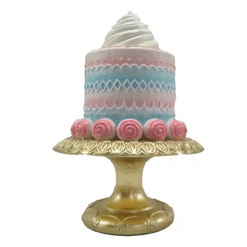 Clayre & Eef Decoratie Beeld Taart Ø 15x 22 cm Roze Goudkleurig Polyresin Finale Uitverkoop