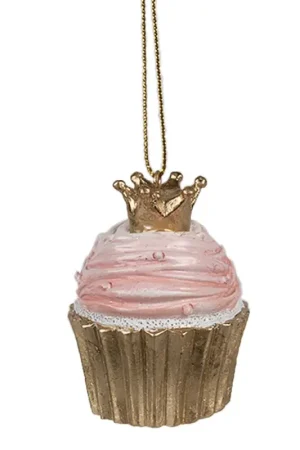 Betaalbaar Clayre & Eef Kersthanger Cupcake Ø 4x6 cm Roze Polyresin