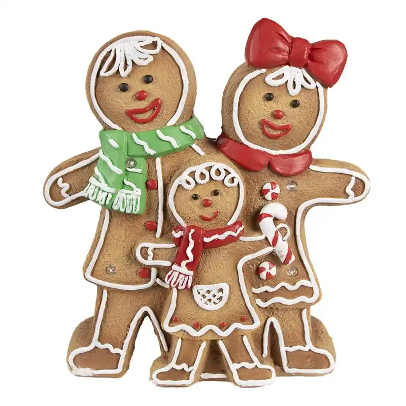 Clayre & Eef Kerstdecoratie met LED-verlichting Gingerbread man 31x10x35 cm Bruin Kunststof Hoge Kwaliteit