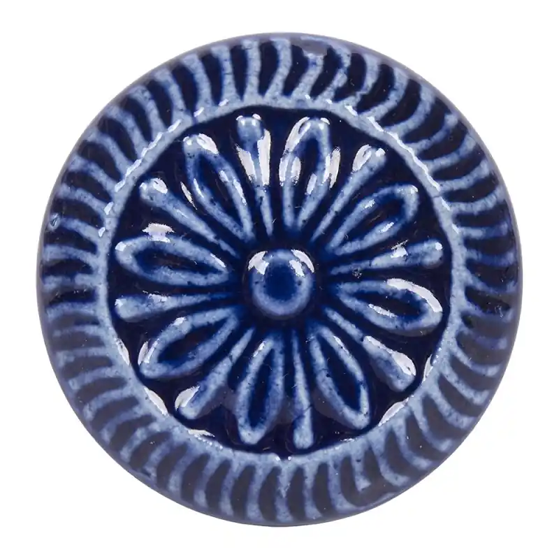 Laatste Kans Clayre & Eef Deurknop Ø 4 cm Blauw Keramiek Bloem