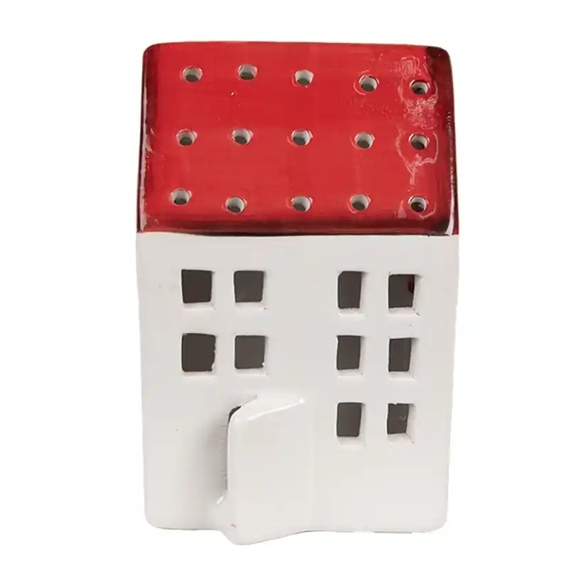 Koopje Clayre & Eef Decoratie Beeld Huis 8x7x12 cm Wit Rood Kunststof