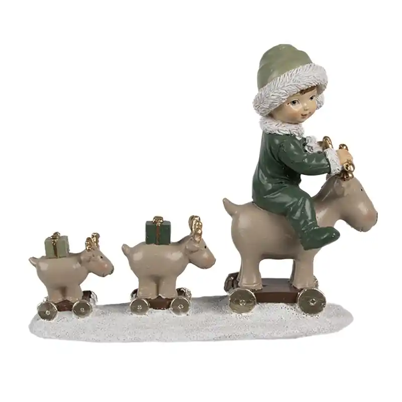 Beperkt Aanbod Clayre & Eef Decoratie Beeld Kind 17x8x14 cm Beige Groen Polyresin