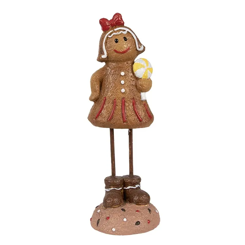 Clayre & Eef Kerstdecoratie Beeld Gingerbread man 18 cm Bruin Polyresin Tijdelijk Beschikbaar