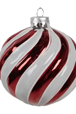 Clayre & Eef Kerstbal Ø 10x10 cm Rood Wit Glas Meest Verkocht