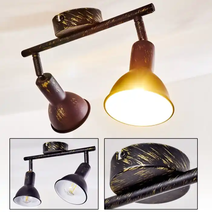 Polmak Plafond spot Zwart-Goud, 2-lichts Hete Deal