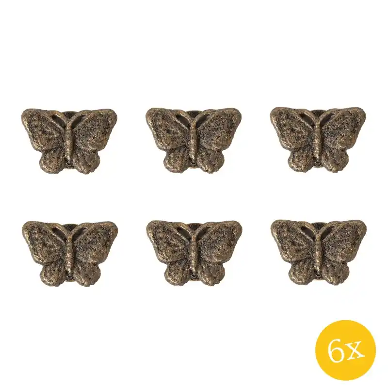 Must-Have Clayre & Eef Deurknop Vlinder set van 6 stuks Vlinder 8 cm Goudkleurig Ijzer Meubelknop
