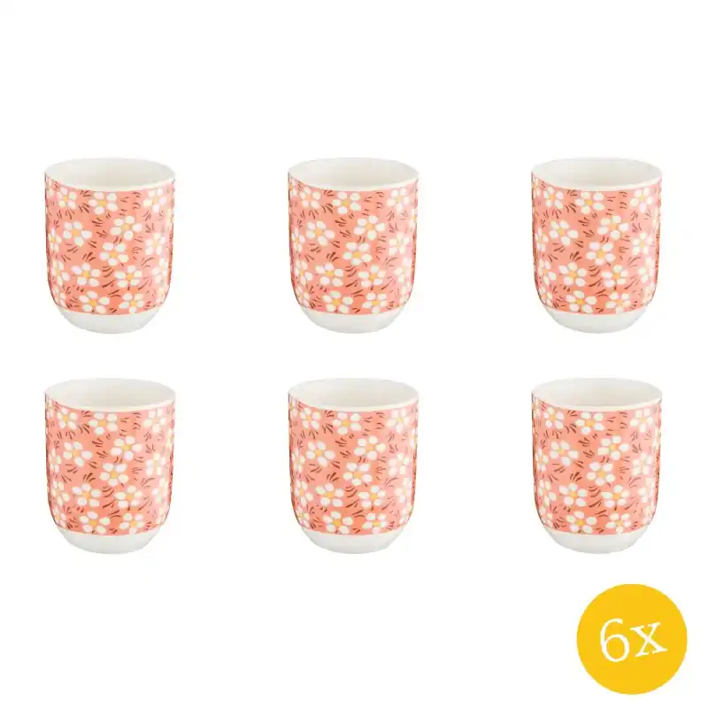 Superprijs Clayre & Eef Mok set van 6 stuks 100 ml Roze Porselein Rond Bloemen Theemok