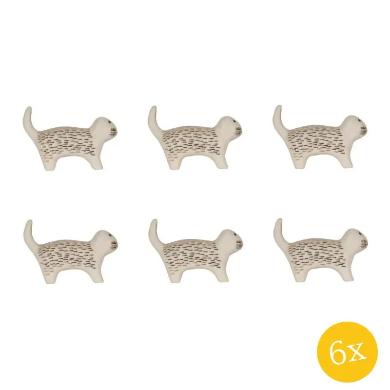 Clayre & Eef Deurknop Kat set van 6 stuks Kat 8x4x5 cm Wit Goudkleurig Keramiek Meubelknop Populair