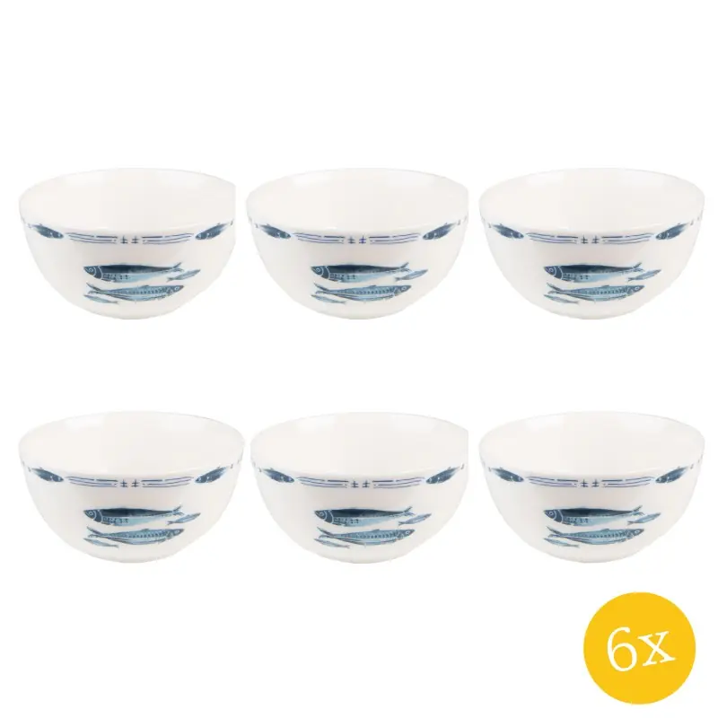 Beperkt Aanbod Clayre & Eef Soepkom set van 6 stuks 500 ml Wit Blauw Porselein Vissen Serveerkom