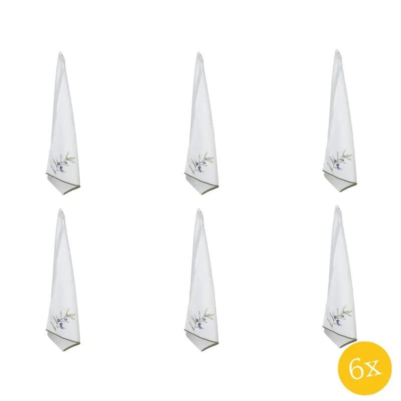 Clayre & Eef Theedoek set van 6 stuks 50x70 cm Wit Katoen Olijven Speciale Aanbieding