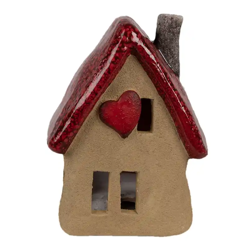 Betaalbaar Clayre & Eef Decoratie Beeld Huis 12x9x16 cm Bruin Rood Keramiek