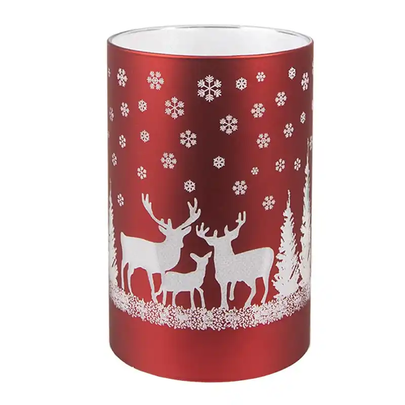 Clayre & Eef Waxinelichthouder met LED Ø 8x12 cm Rood Glas Hert Goedkoop