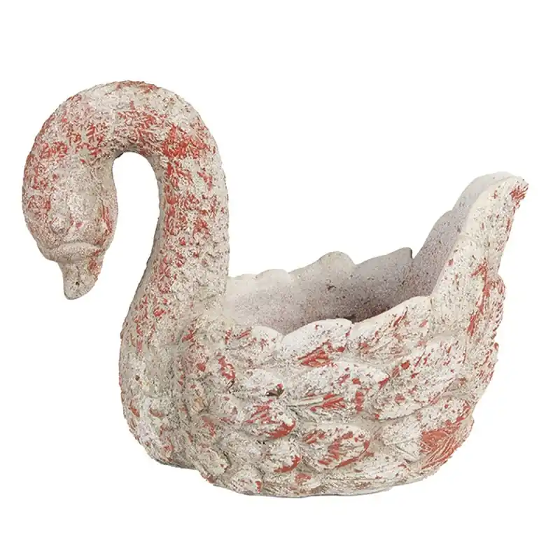 Clayre & Eef Bloempot Zwaan 19x11x15 cm Grijs Rood Steen Actieprijs