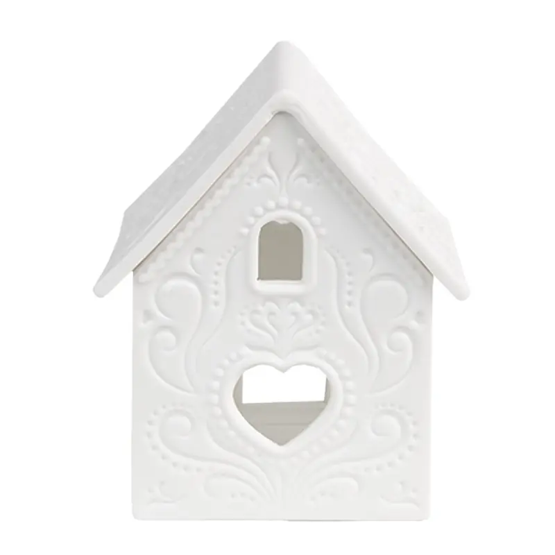 Clayre & Eef Waxinelichthouder Huis 7x8x9 cm Wit Porselein Speciale Aanbieding