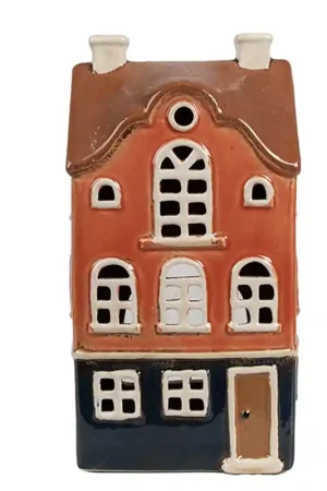 Aanbieding Clayre & Eef Waxinelichthouder Huis 12x9x22 cm Oranje Keramiek