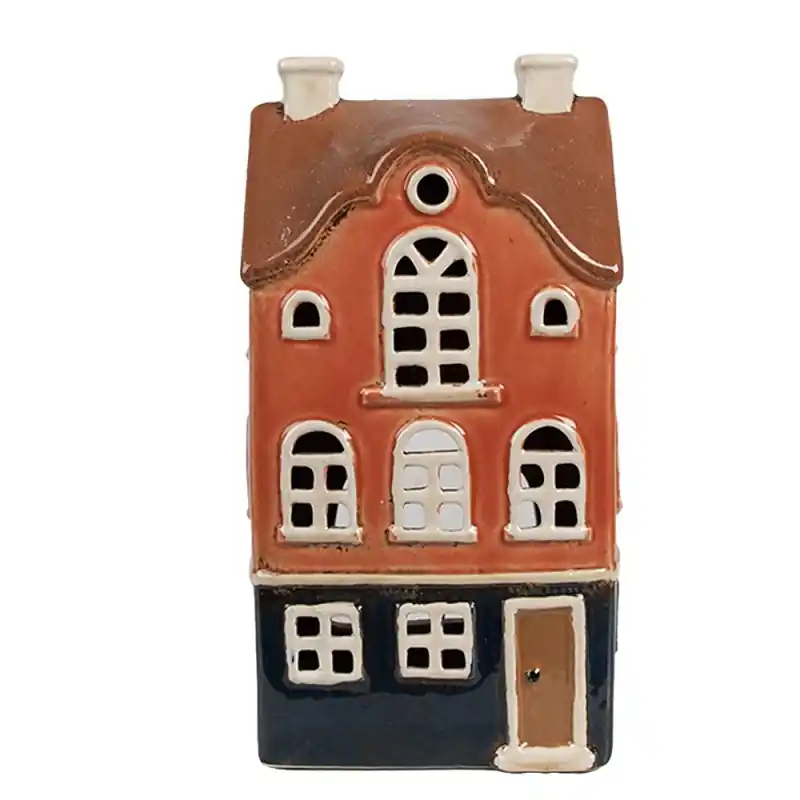 Aanbieding Clayre & Eef Waxinelichthouder Huis 12x9x22 cm Oranje Keramiek