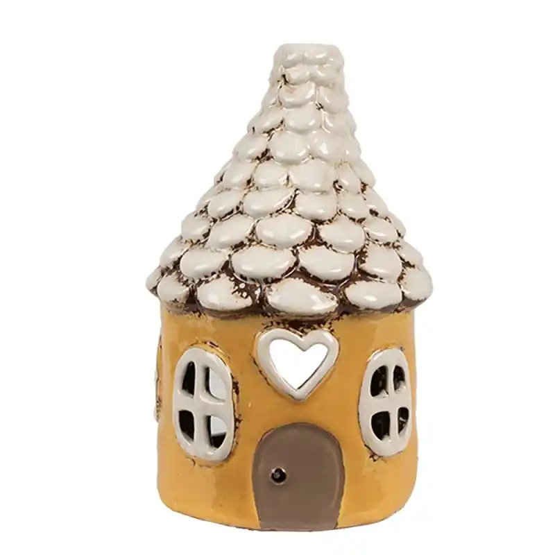 Clayre & Eef Waxinelichthouder Huis Ø 11x17 cm Geel Keramiek Flitsaanbieding