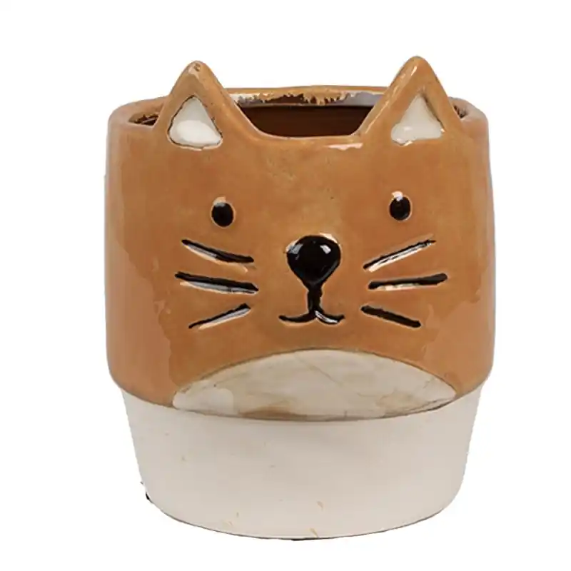 Meest Verkocht Clayre & Eef Bloempot Ø 11x13 cm Oranje Keramiek Kat
