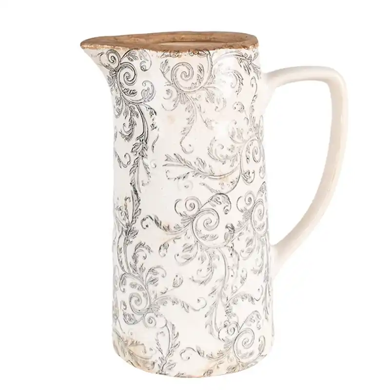 Clayre & Eef Decoratie Kan 21x14x26 cm Beige Grijs Keramiek Bloemen Actieprijs